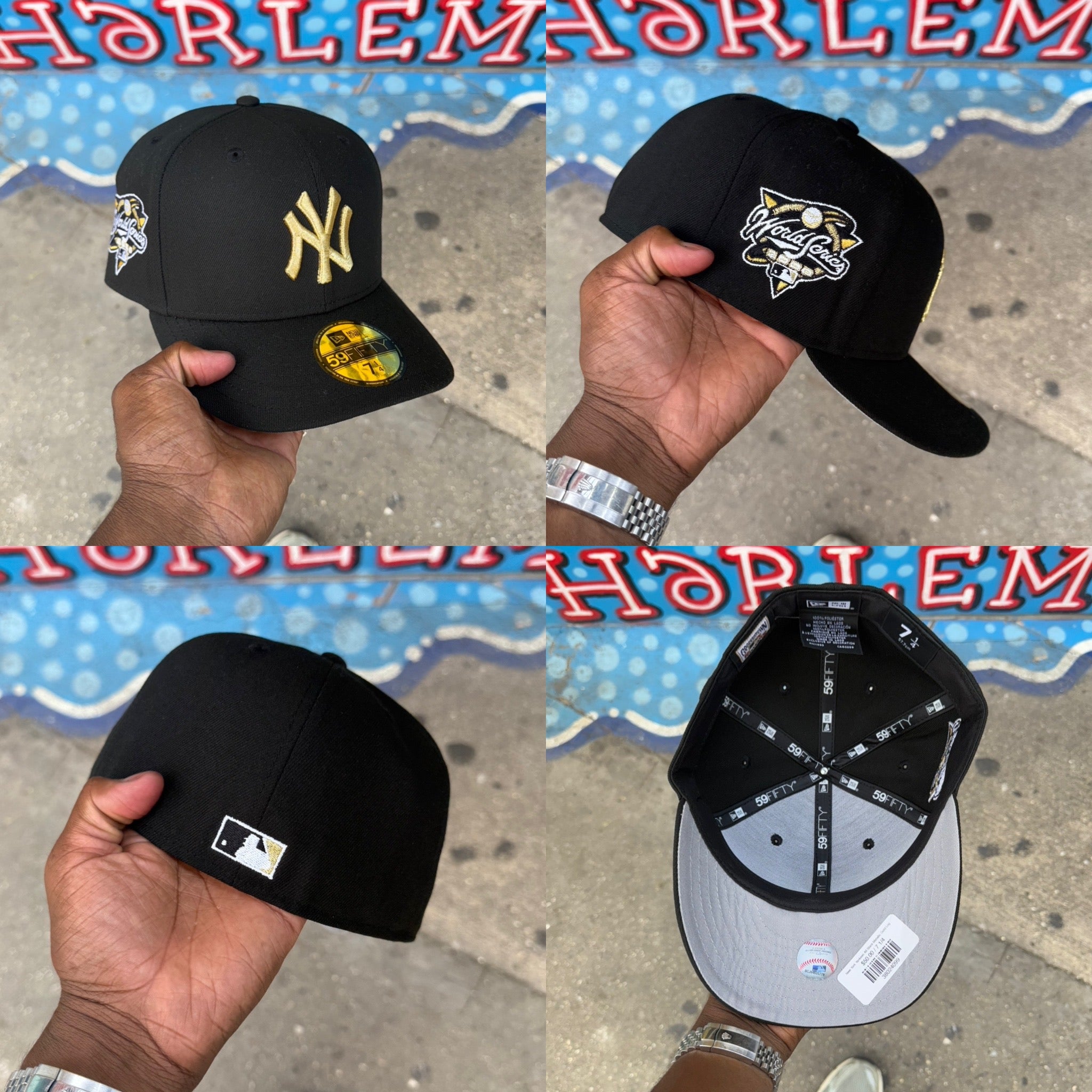 New York Yankees All Black Metallic Gold Logo 2000 WS