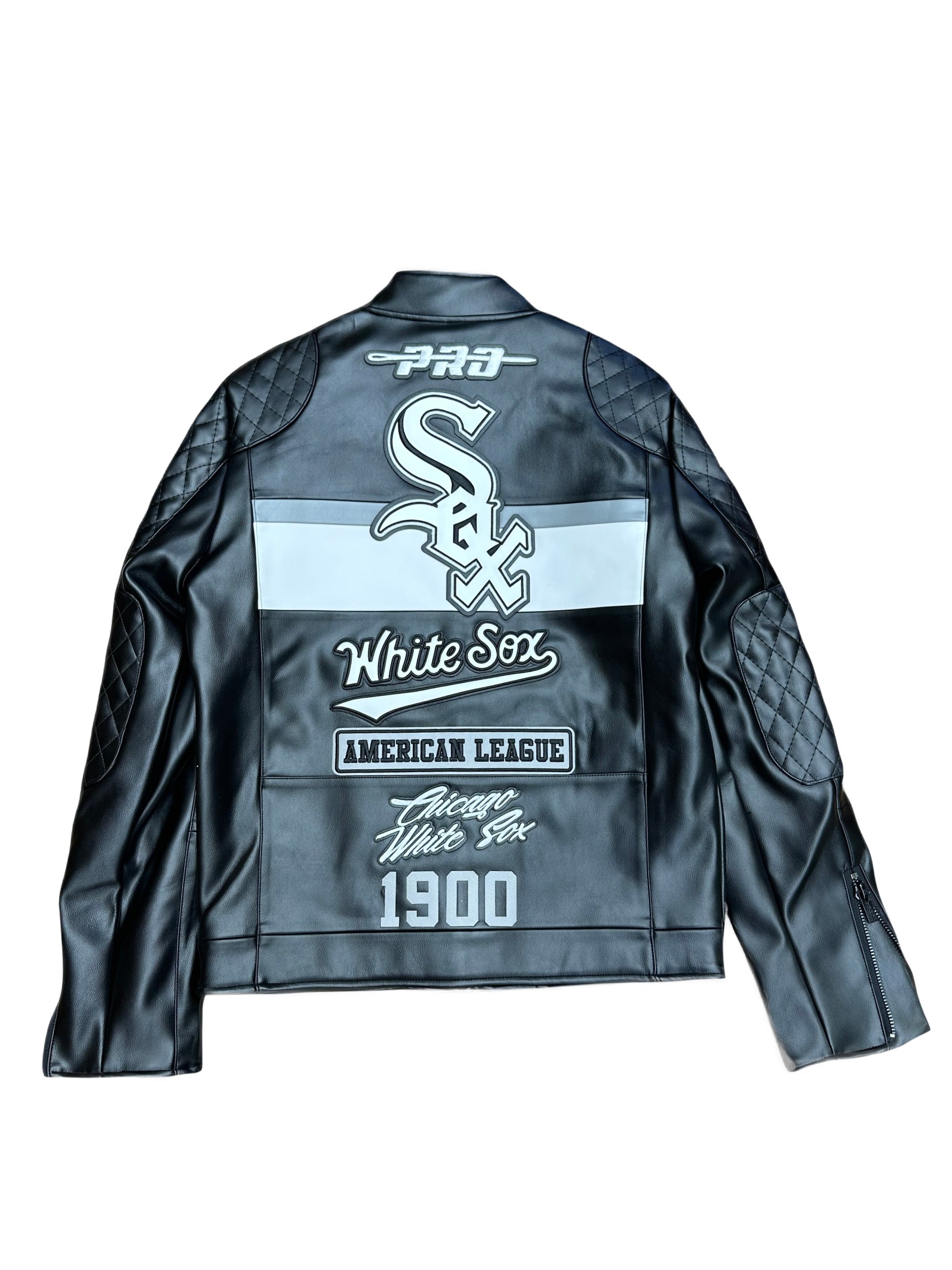 Chicago White Sox Black Biker Moto Leather Jacket