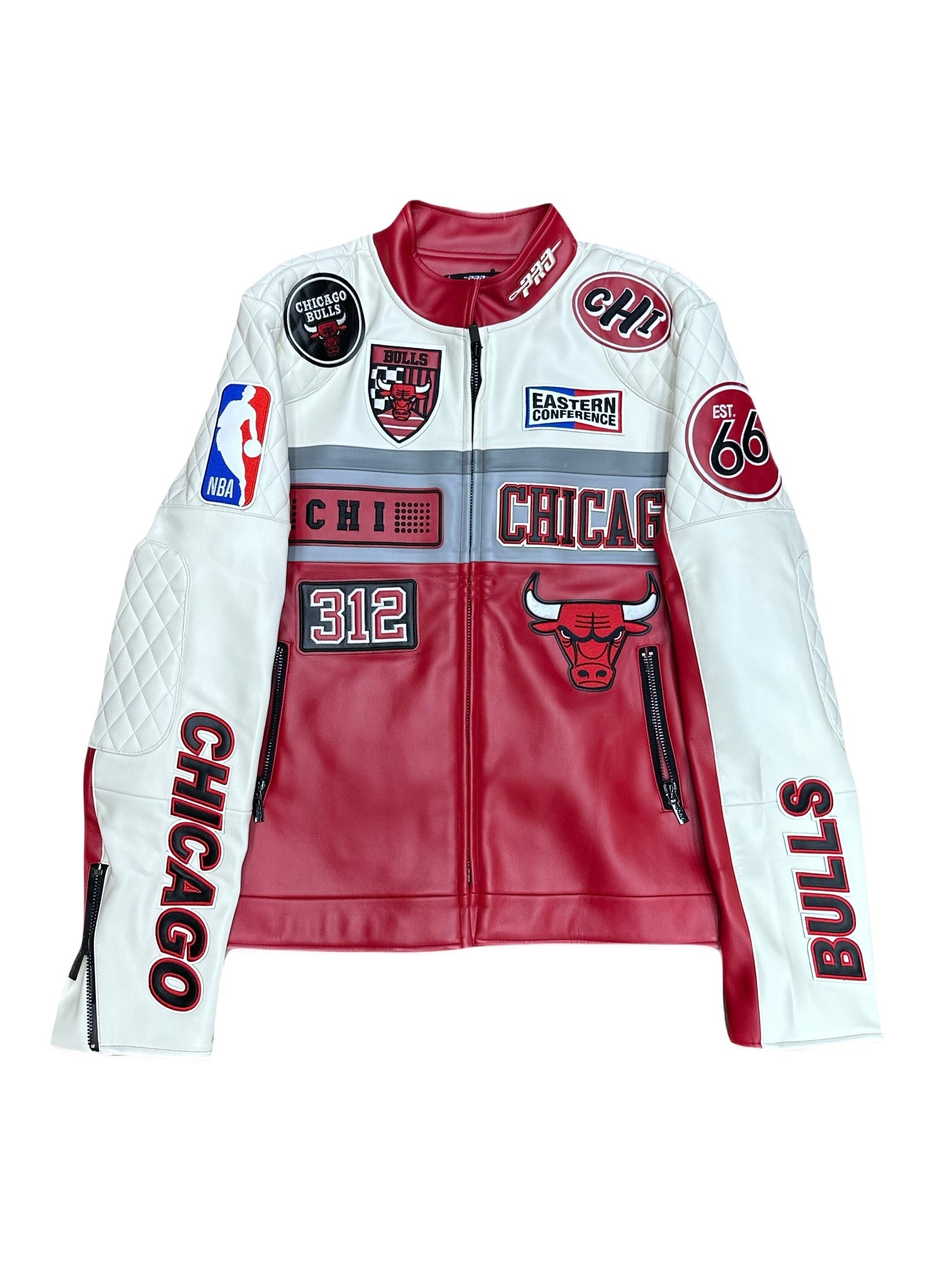 Chicago Bulls Cream and Red Biker Moto Leather Jacket