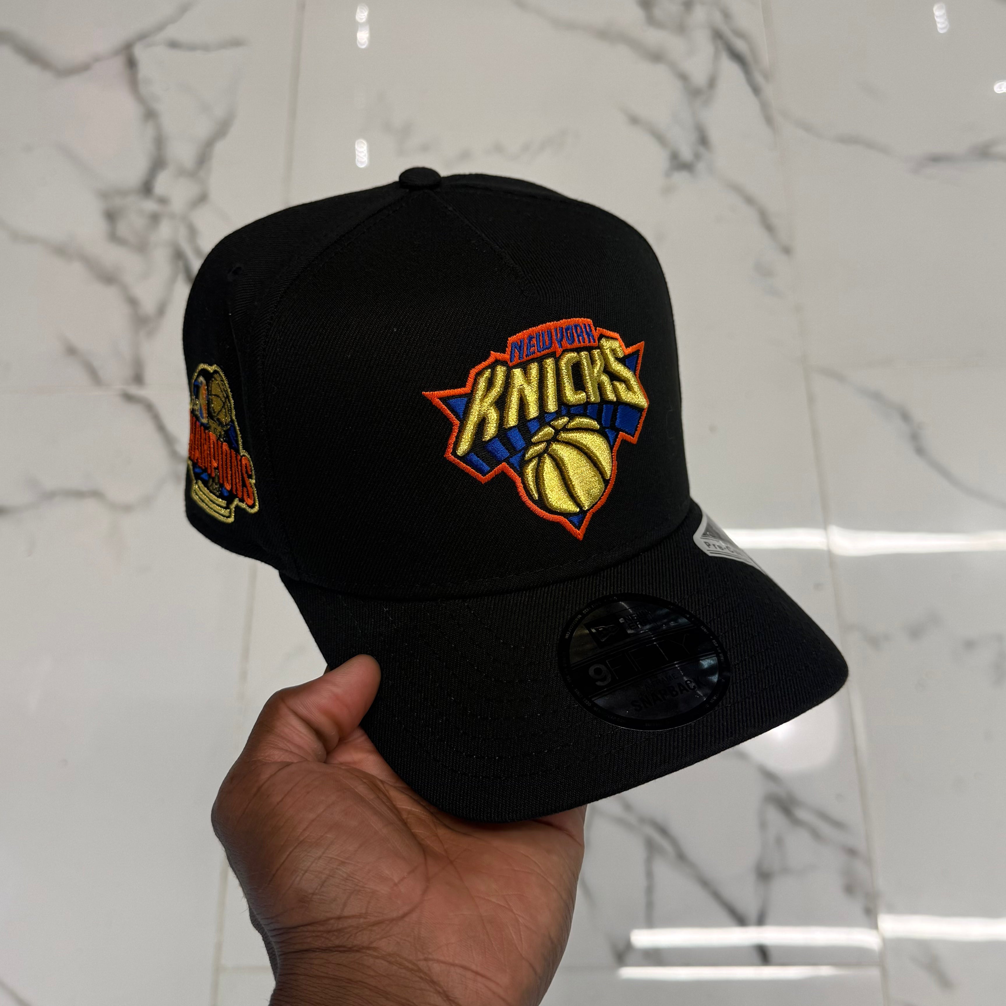 New York Knicks 950 Aframe Black and Gold 2026 Champs Snap Back