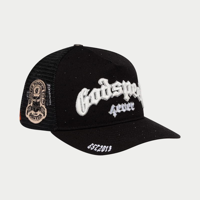 GODSPEED Forever Black and White w/ Crystals Trucker Snap Back