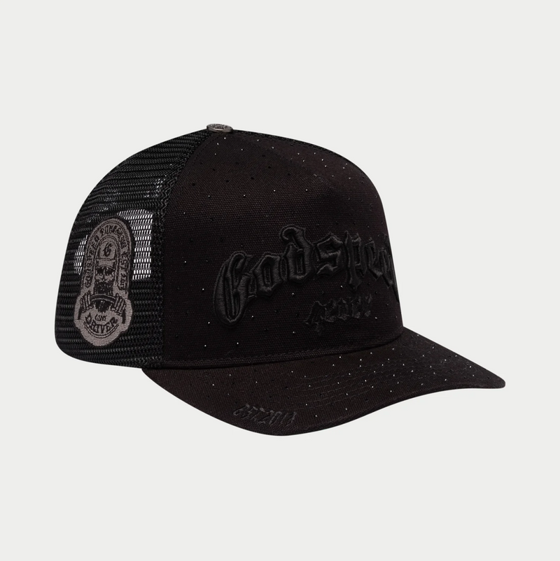 GODSPEED Forever Black on Black w/ Crystals Trucker Snap Back