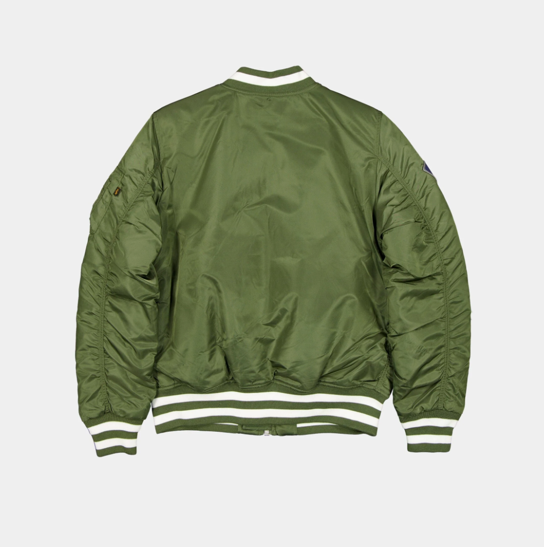 New York Yankees Olive Green Satin Bomber Jacket New Era X Alpha Industries 2025