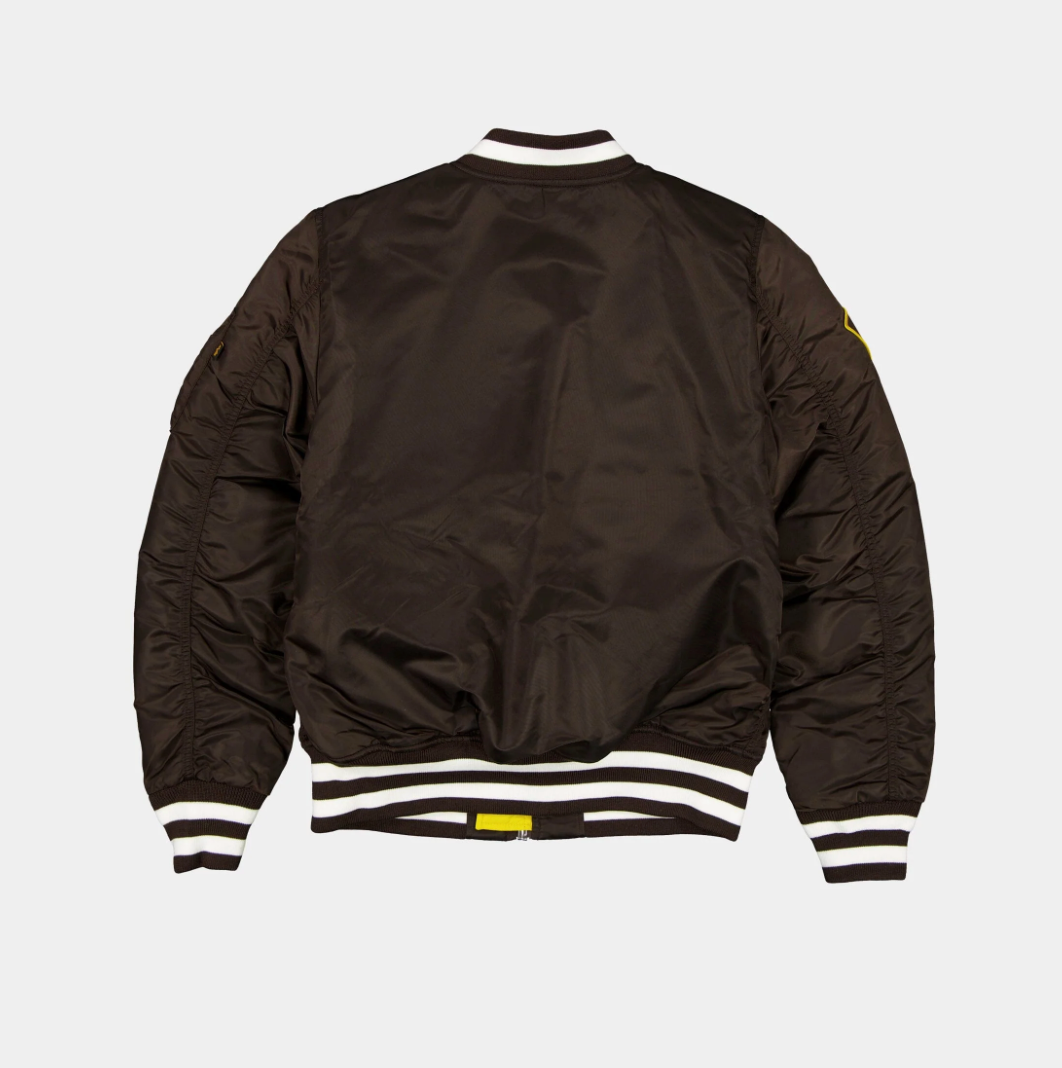 San Diego Padres Brown Satin Bomber Jacket New Era X Alpha Industries 2025