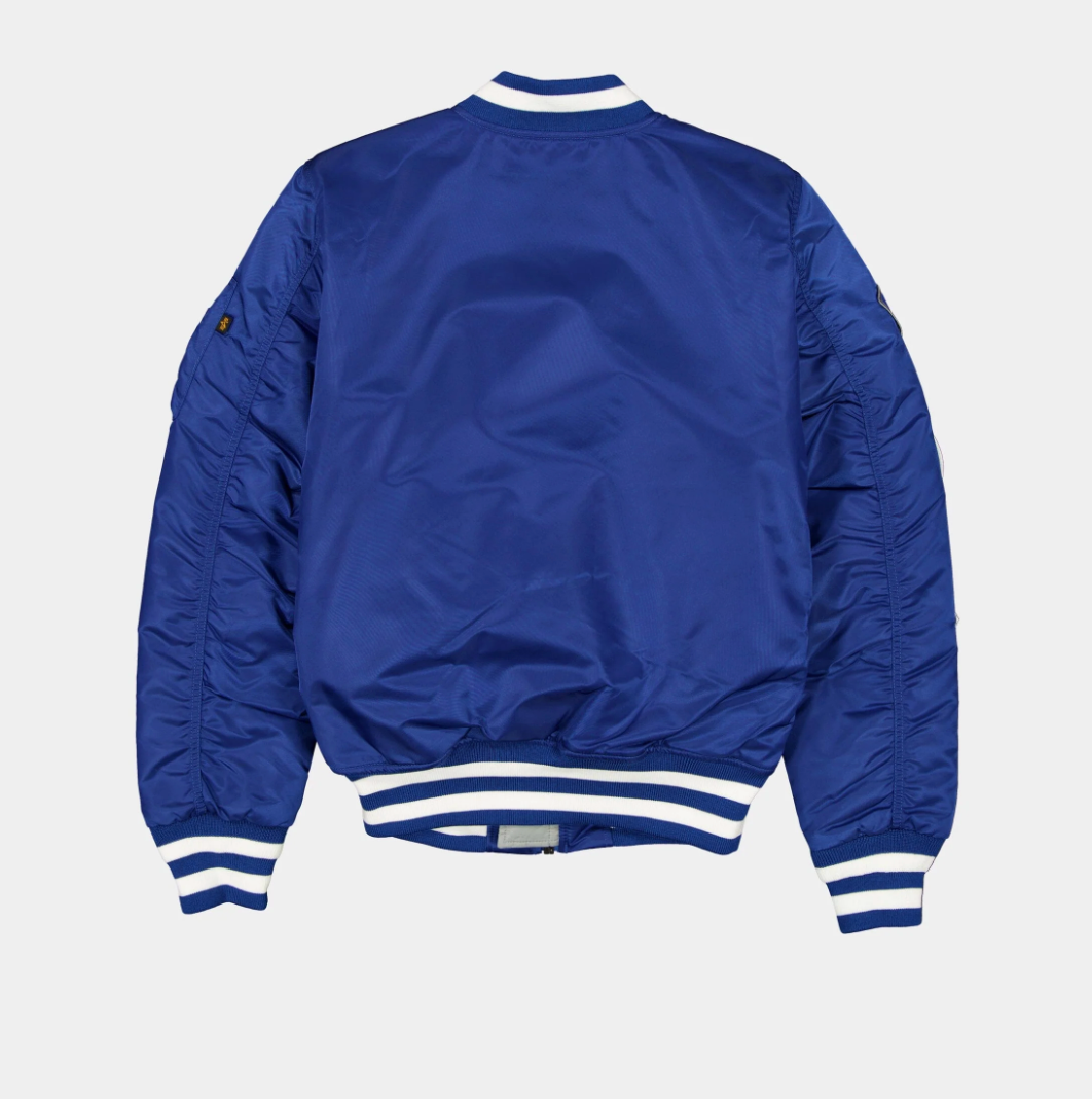 Los Angeles Dodgers Royal Blue Satin Bomber Jacket New Era X Alpha Industries 2025