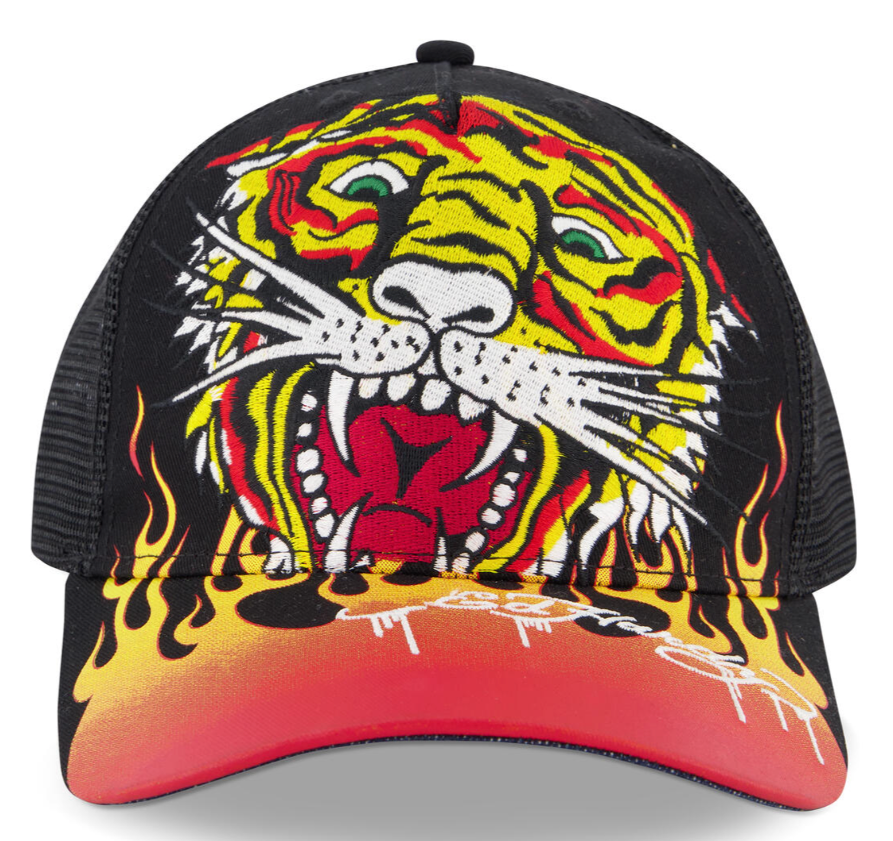 Ed Hardy EMBROIDERED TIGER FLAME Trucker Hat