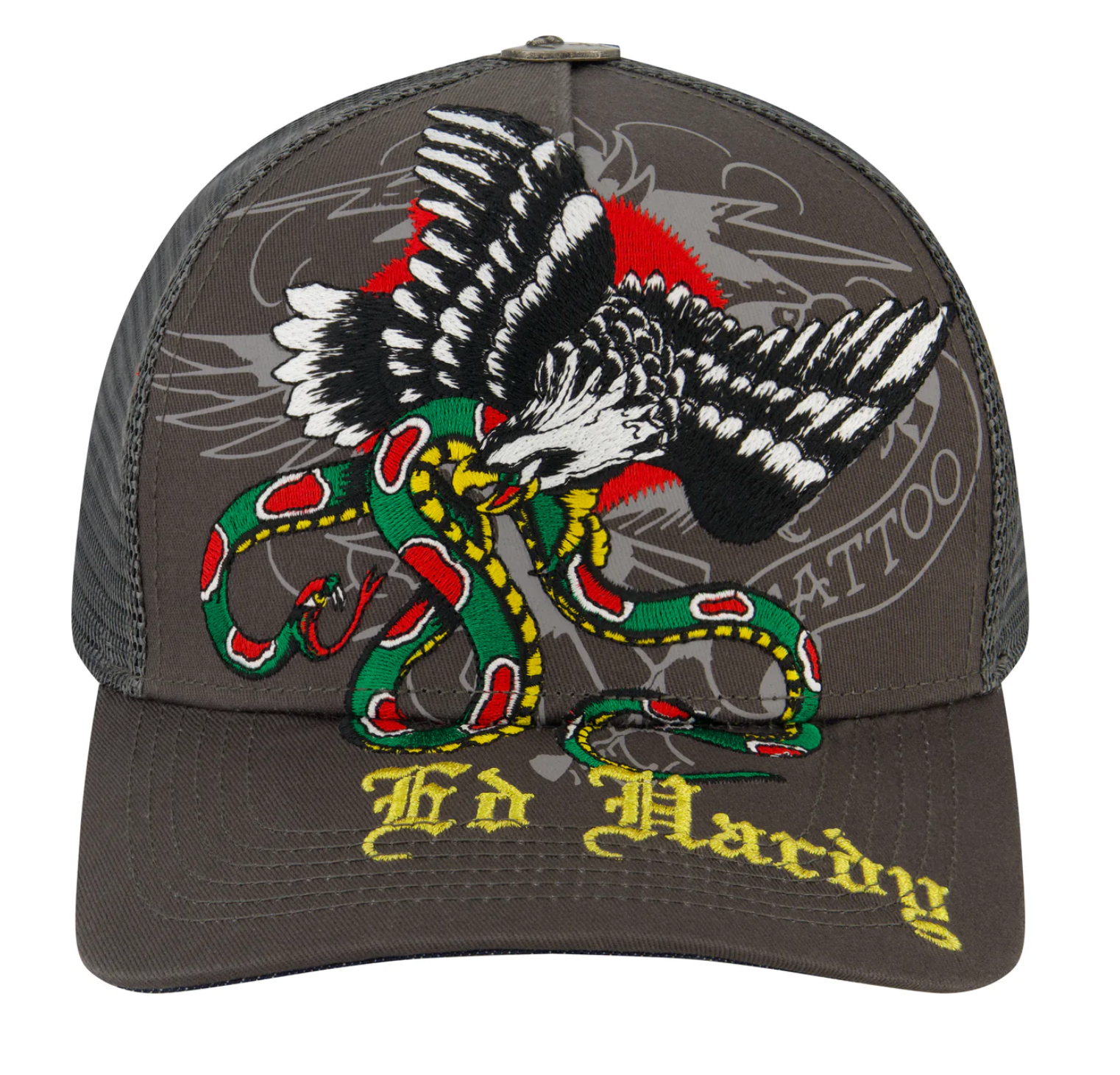 Ed Hardy Grey EAGLE SNAKE TRUCKER HAT