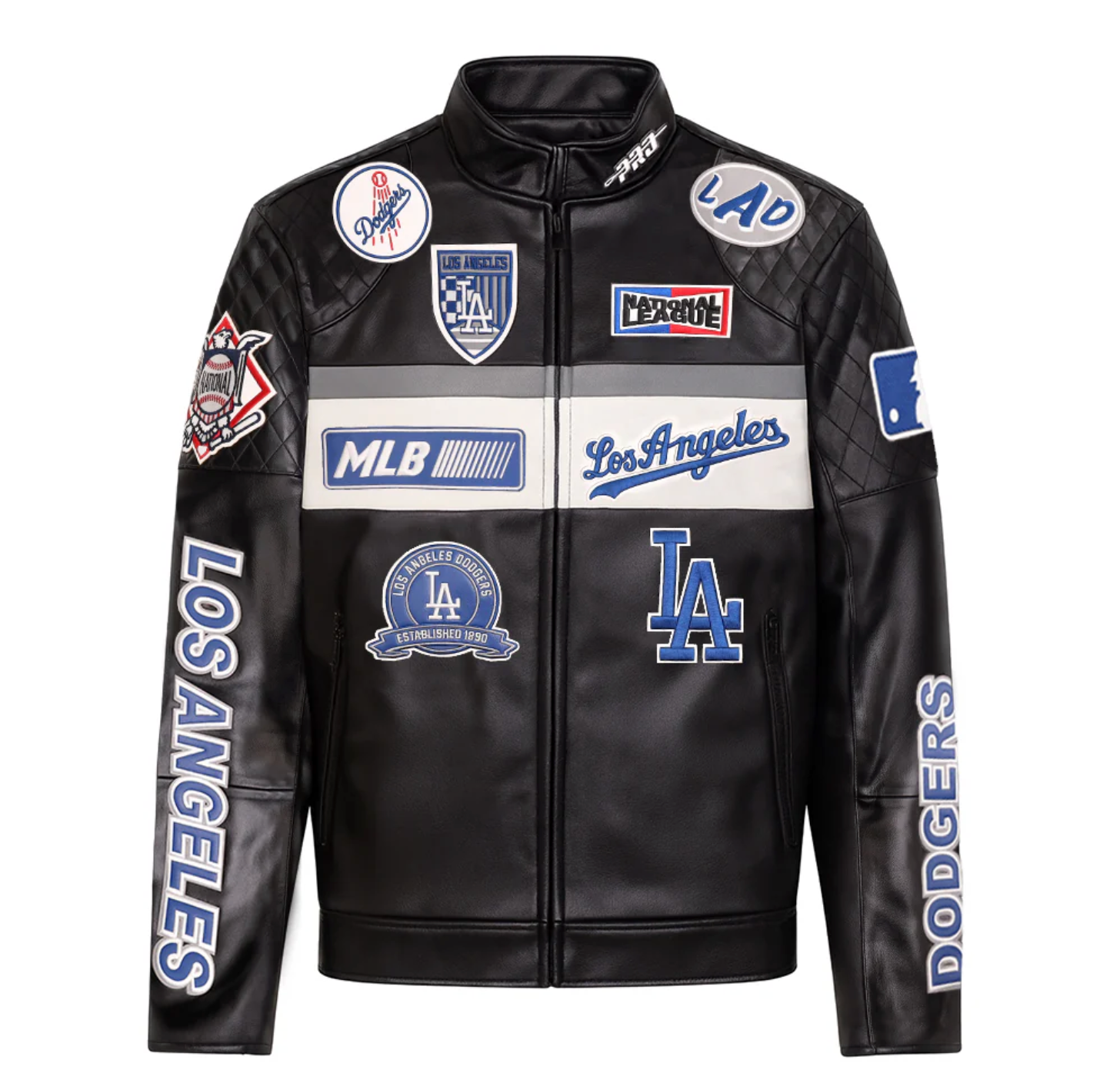 Los Angeles Dodgers Black Biker Moto Leather Jacket