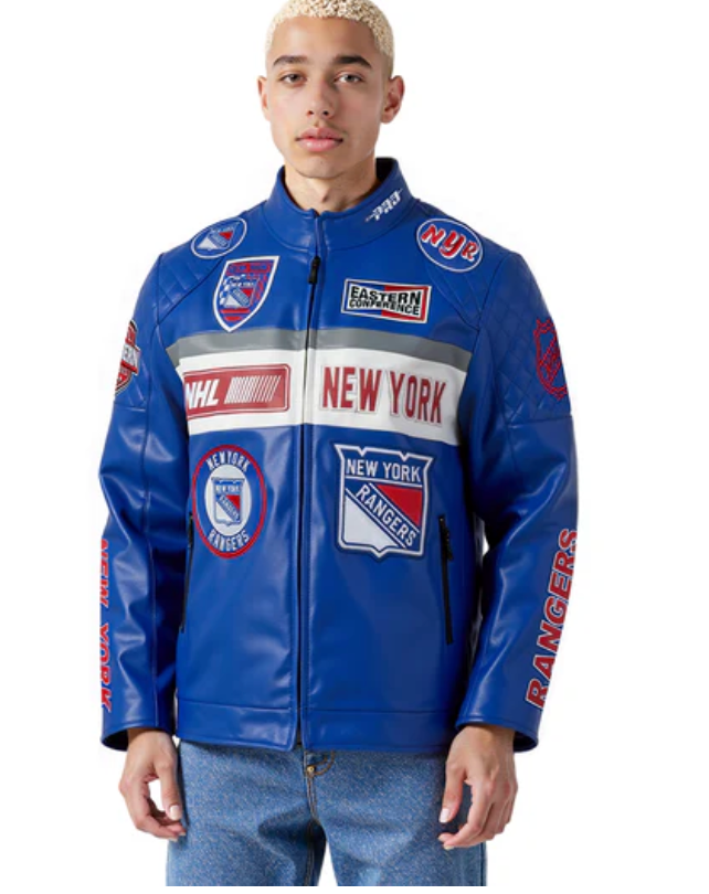 New York Rangers Blue Moto Leather Jacket