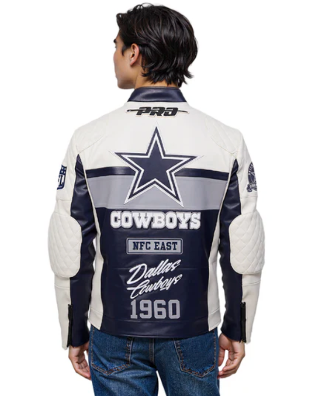 Dallas Cowboys Navy Moto Leather Jacket