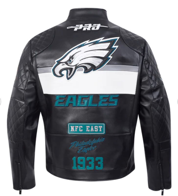 Philadelphia Eagles Black Biker Moto Leather Jacket