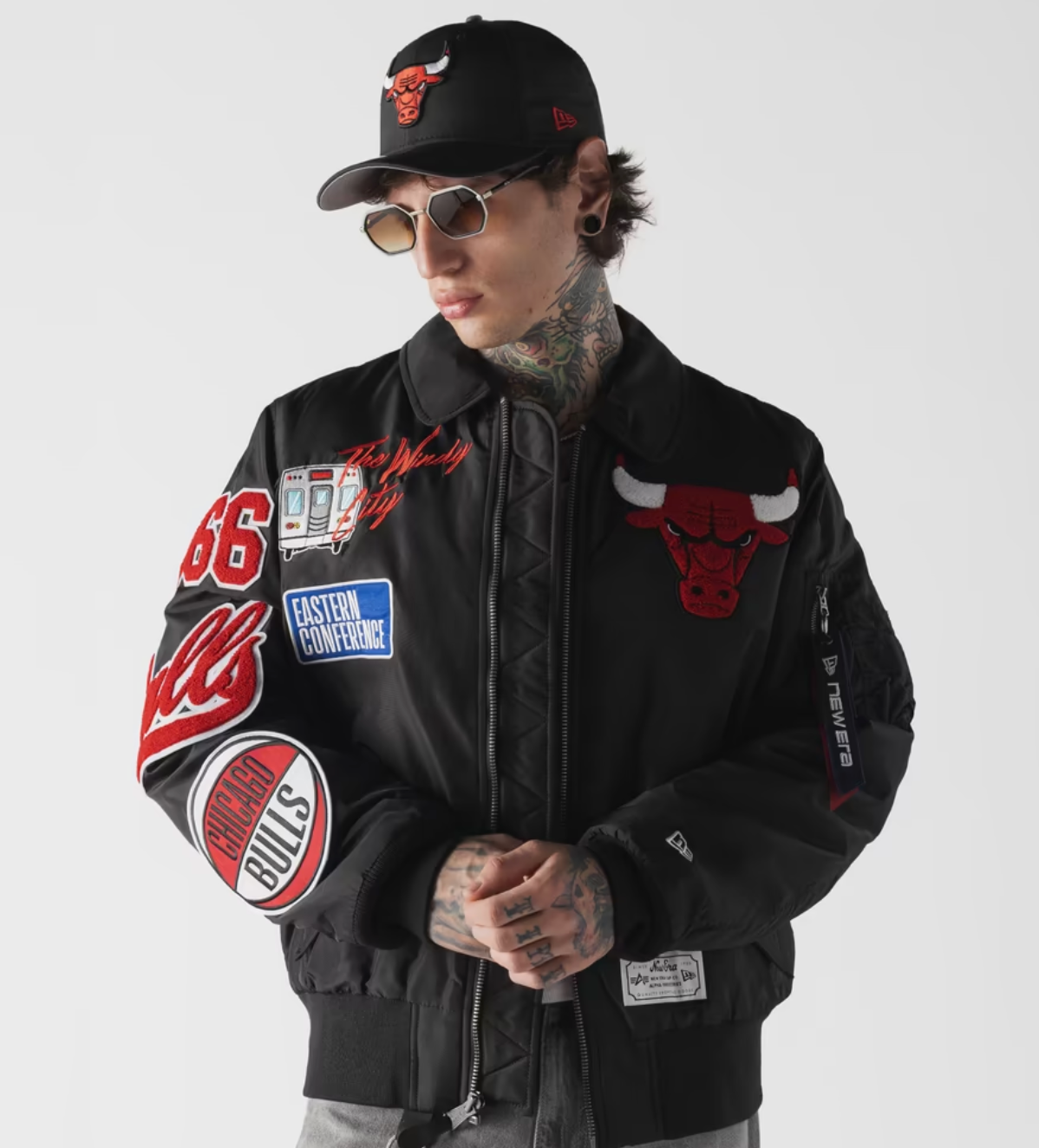 Chicago Bulls Black Alpha Industries COLLARED BOMBER JACKET