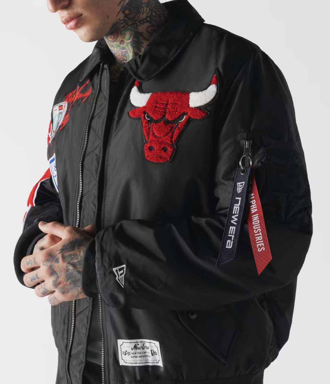Chicago Bulls Black Alpha Industries COLLARED BOMBER JACKET
