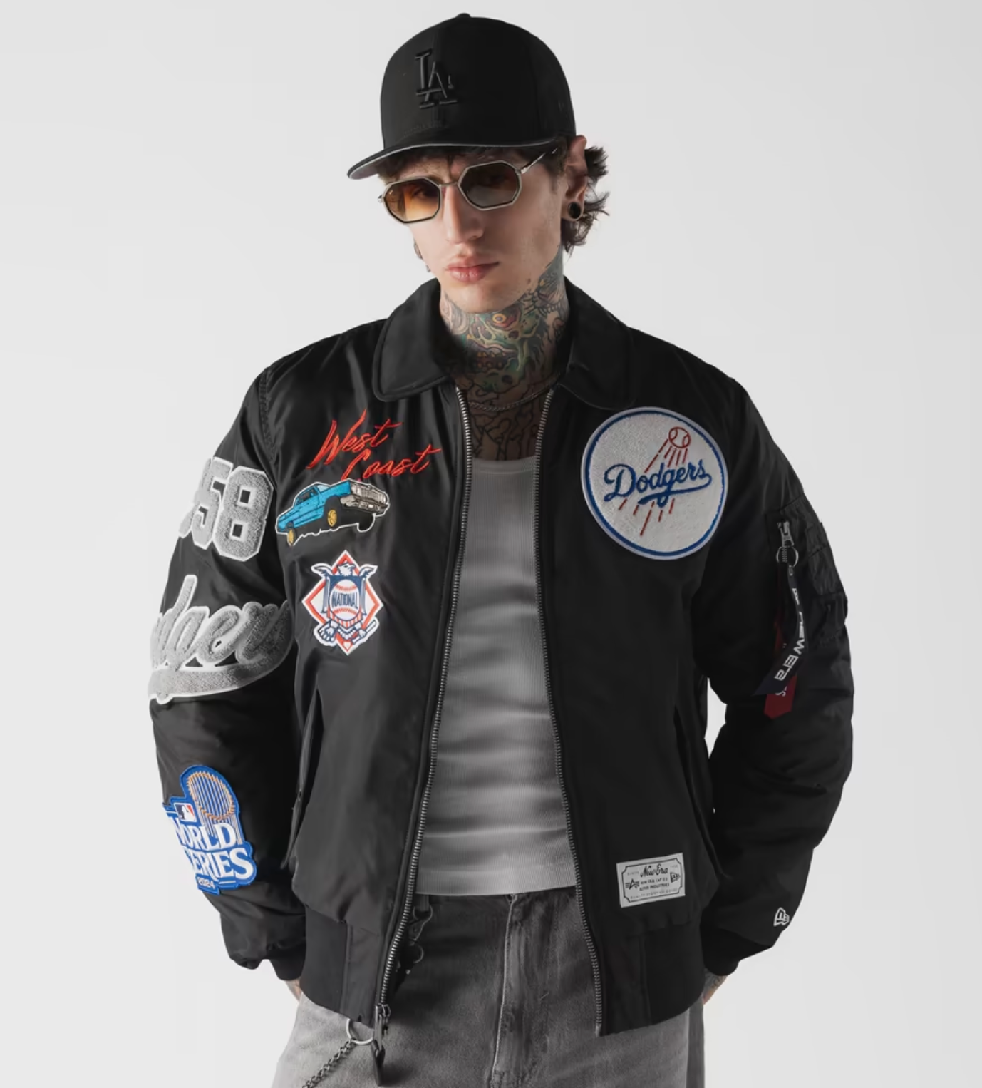 Los Angeles Dodgers Black Alpha Industries COLLARED BOMBER JACKET
